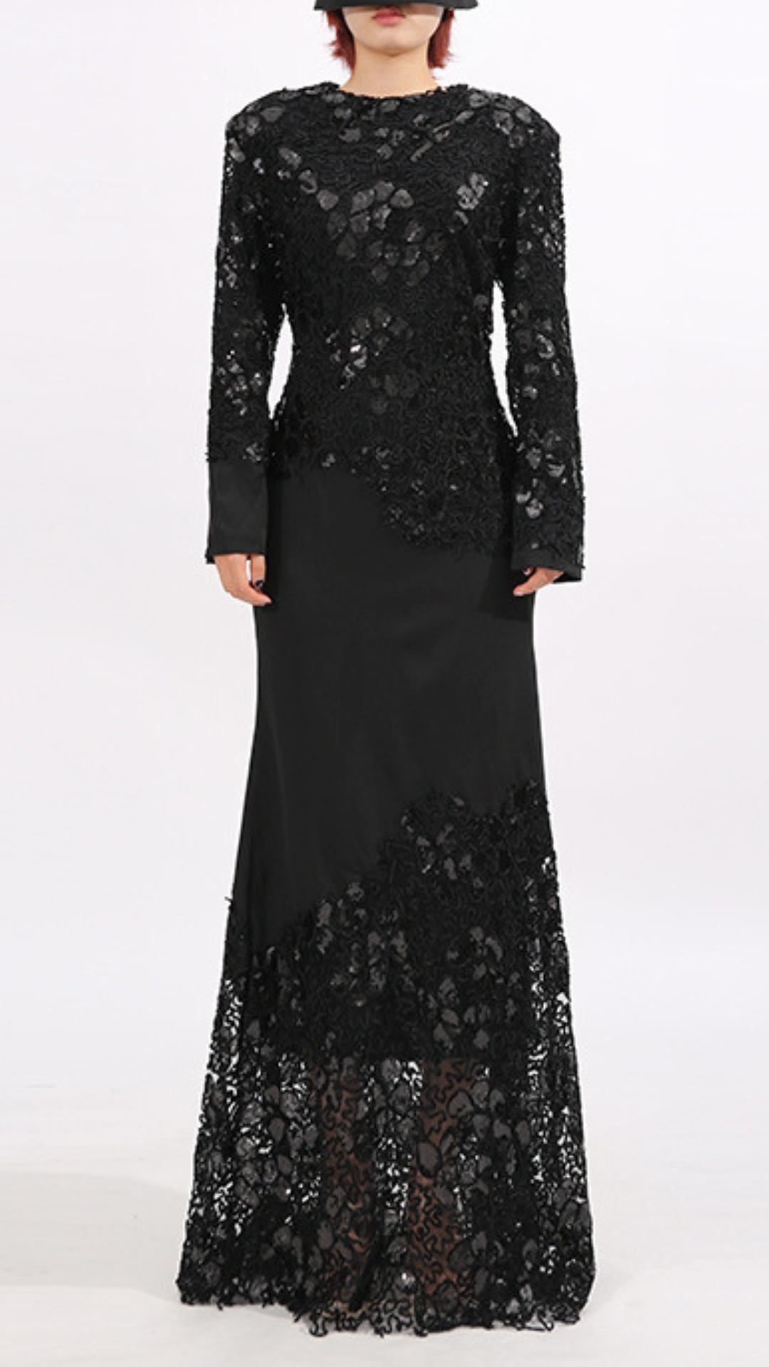 Fashionslee Women Elodie Black Lace Embroidery Long Sleeve Maxi Dress