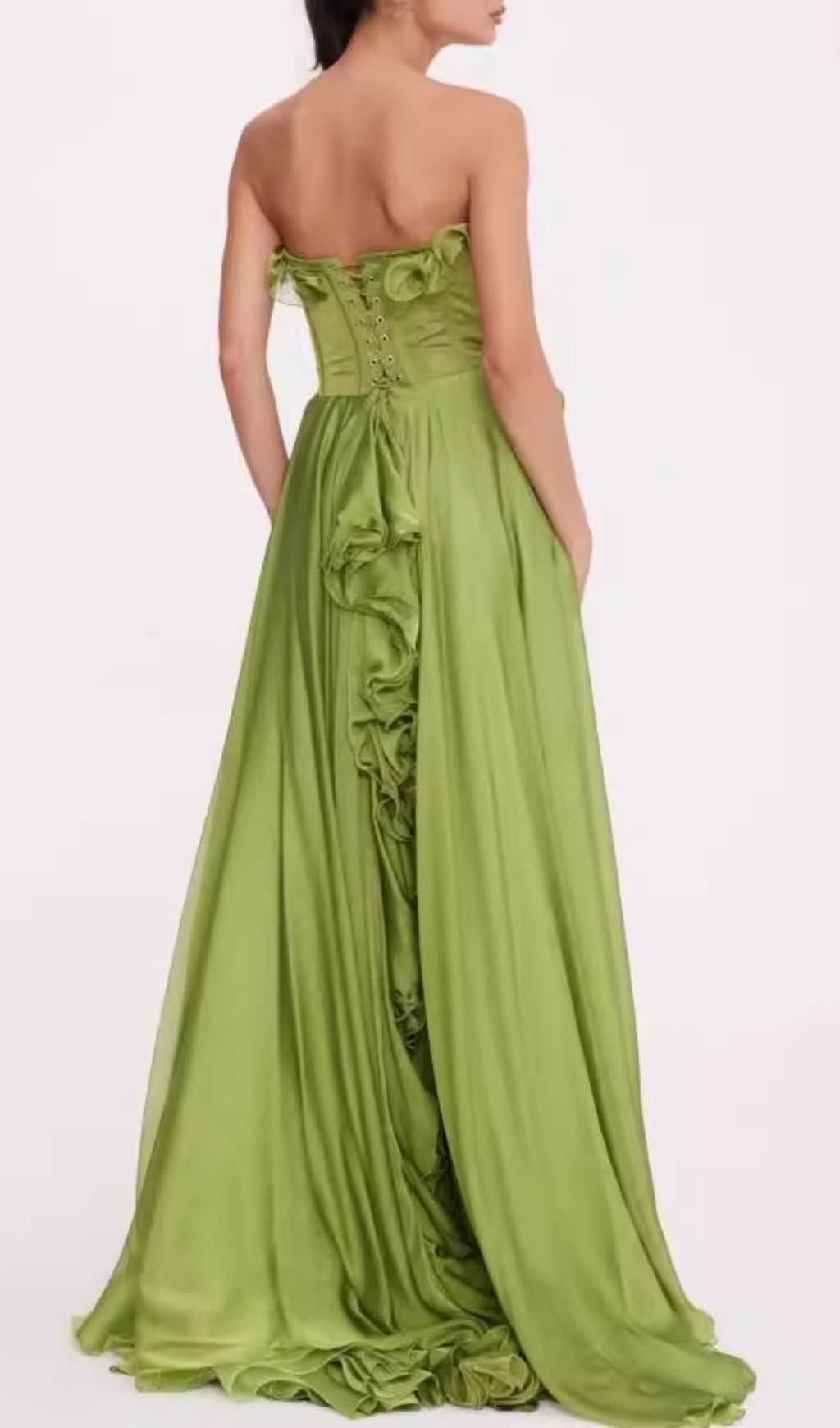 Fashionslee Women Colombine Green Strapless Ruffle Maxi Dress