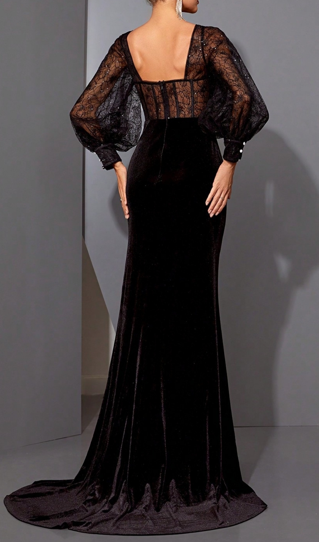 Fashionslee Women Eirlys Black Long Sleeve Corset Maxi Dress