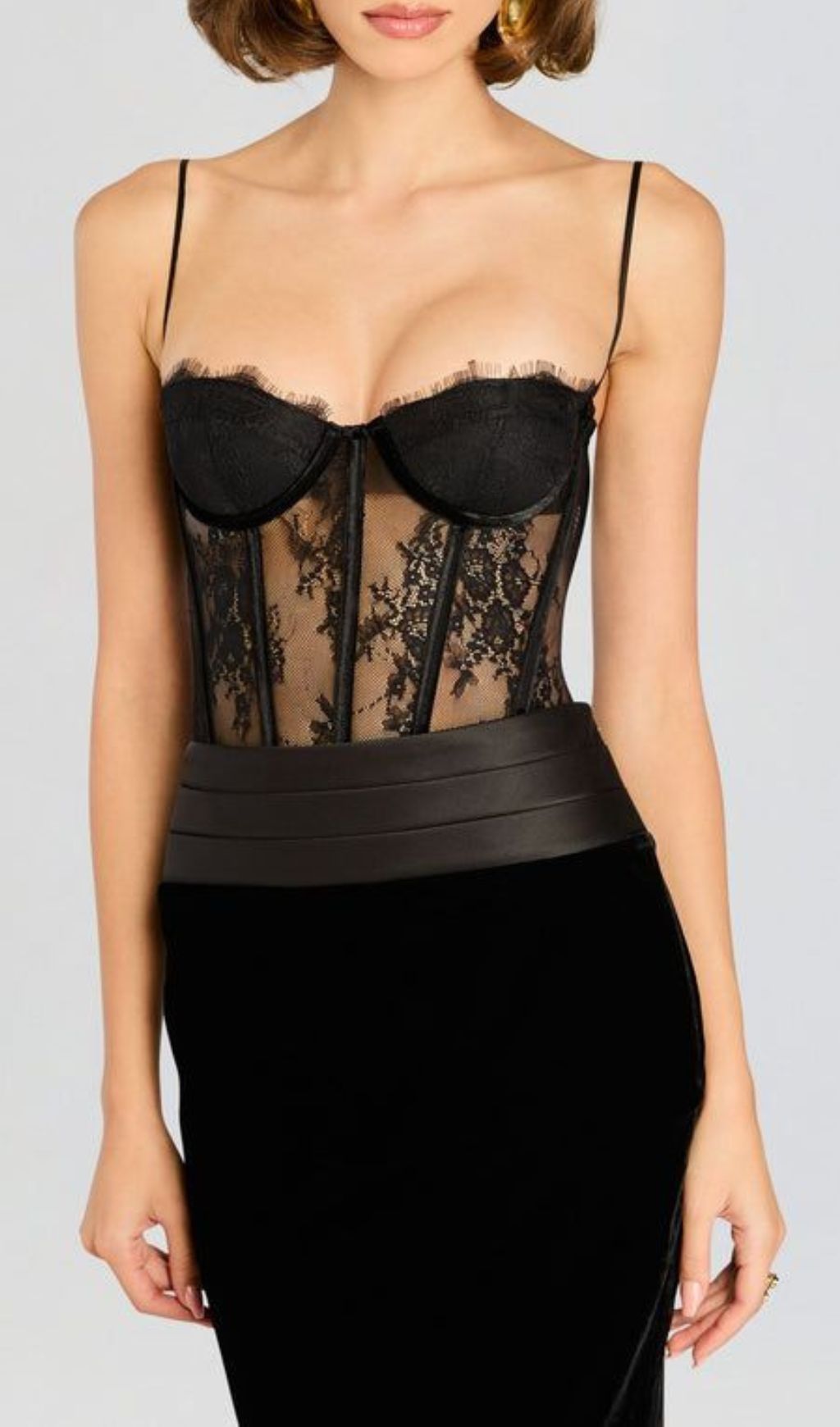 Fashionslee Women Fantasia Black Lace Corset Maxi Dress