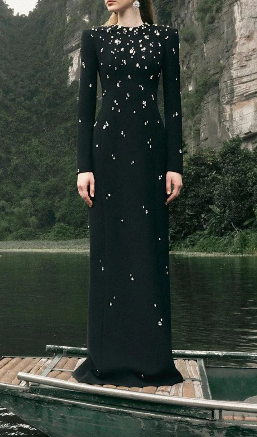 Fashionslee Women Chasen Black Crystal Embellished Maxi Dress