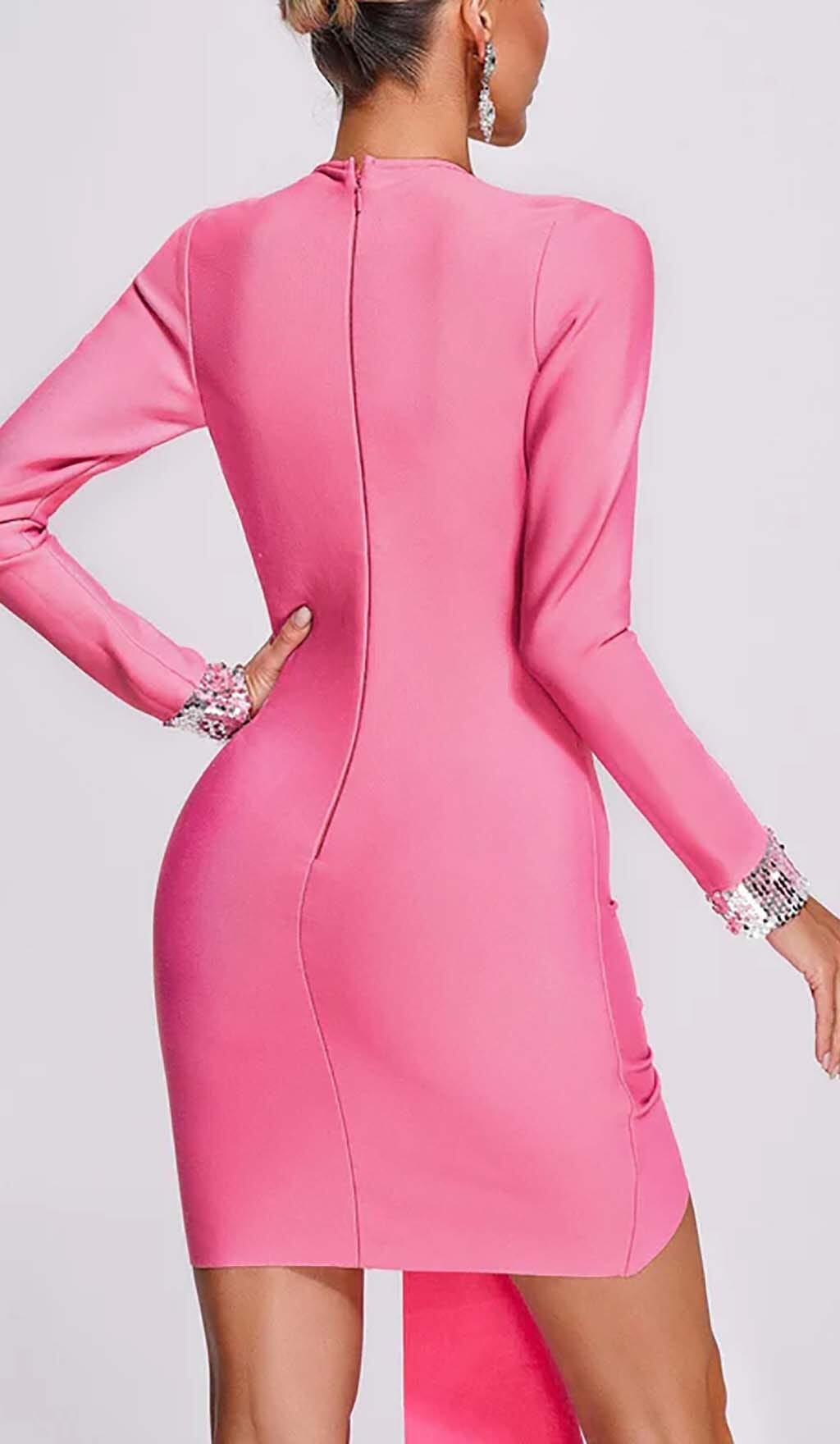 Fashionslee Women Strass Embellished Ruched Mini Dress In Pink