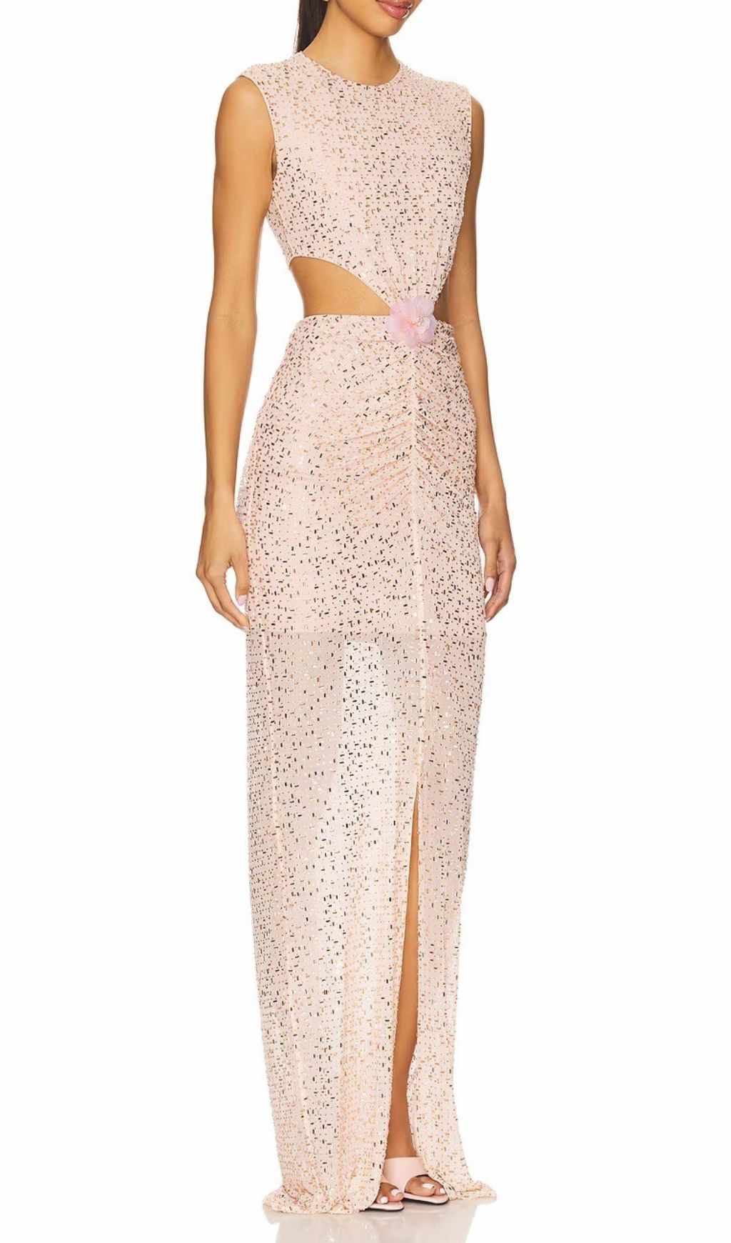 Fashionslee Women Heywood Sleeveless Cutout Flower Crystal Maxi Dress