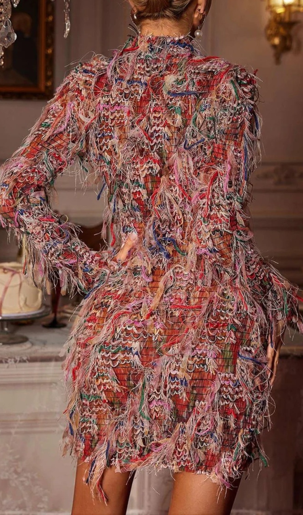 Fashionslee Women Cherith Long Sleeve Fringe Mini Dress