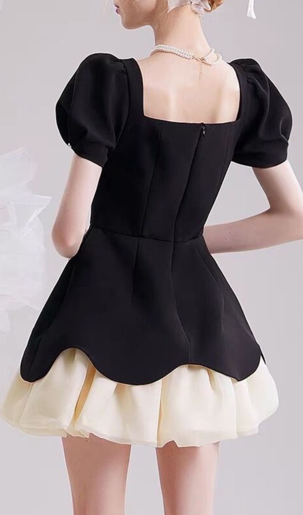 Fashionslee Women Cayla Black Puff Sleeve Mini Dress