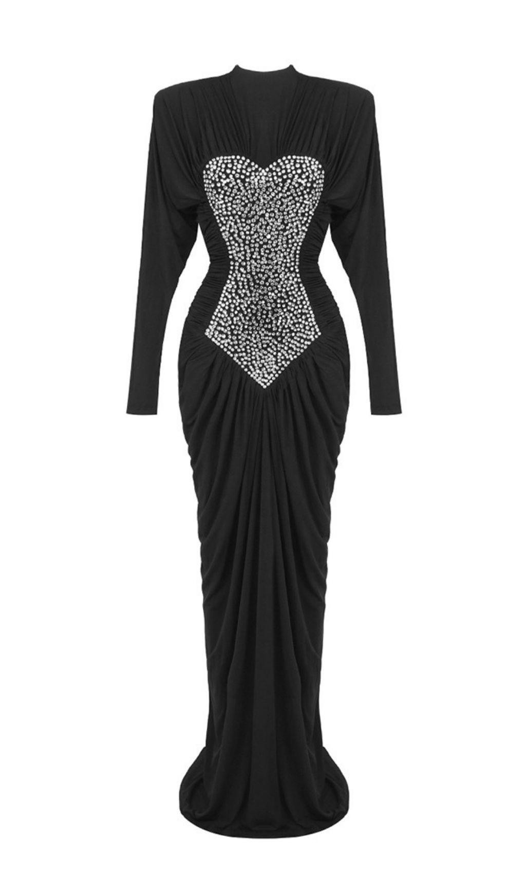 4639e55013af0a84632dd580a1d886e3.jpg Fashionslee Women Katalina Black Diamante Long Sleeve Ruched Maxi Dress