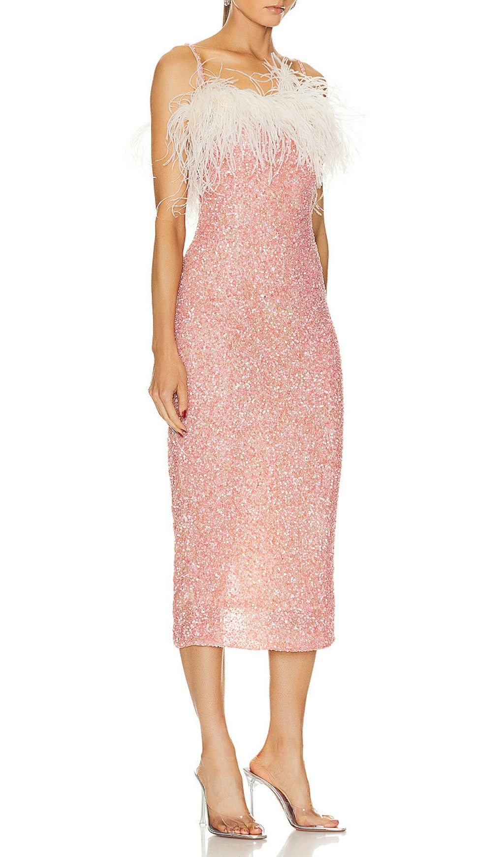 PINK SEQUIN FEATHER MIDI DRESS – VIRAL PARTY - OWNCI PINK SEQUIN FEATHER MIDI DRESS – VIRAL PARTY - OWNCI