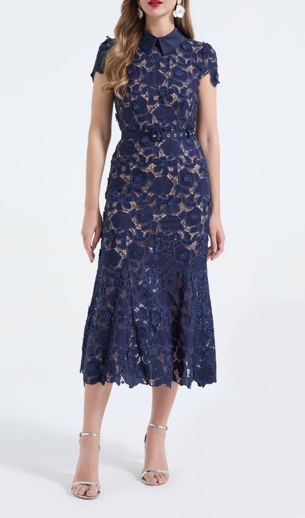 Fashionslee Women Kennita Navy Lace Midi Dress