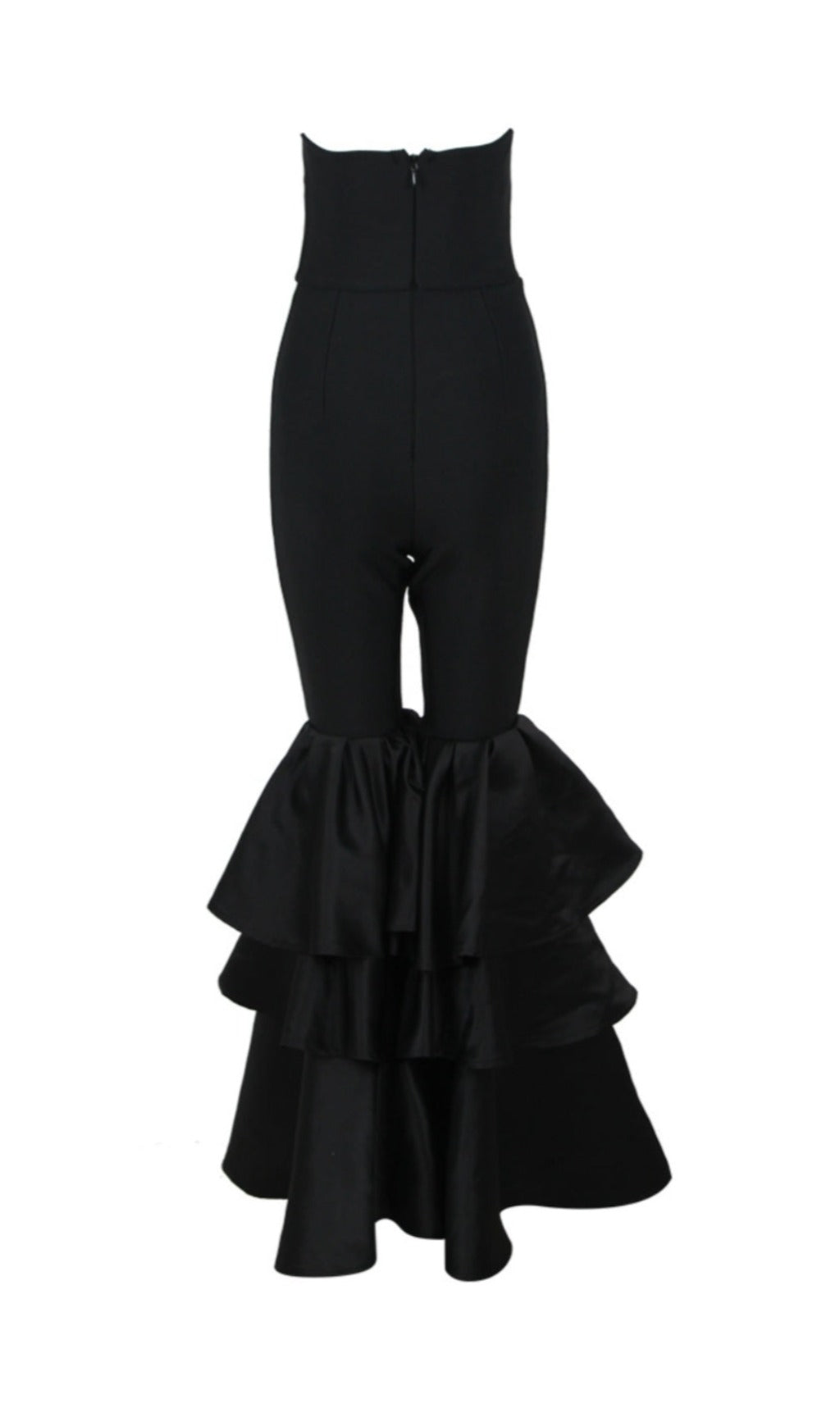 4647cecf3a3b8858979a3a5521140cd1.jpeg Fashionslee Women Black Strapless Jumpsuit With Tiered Ruffle Hem