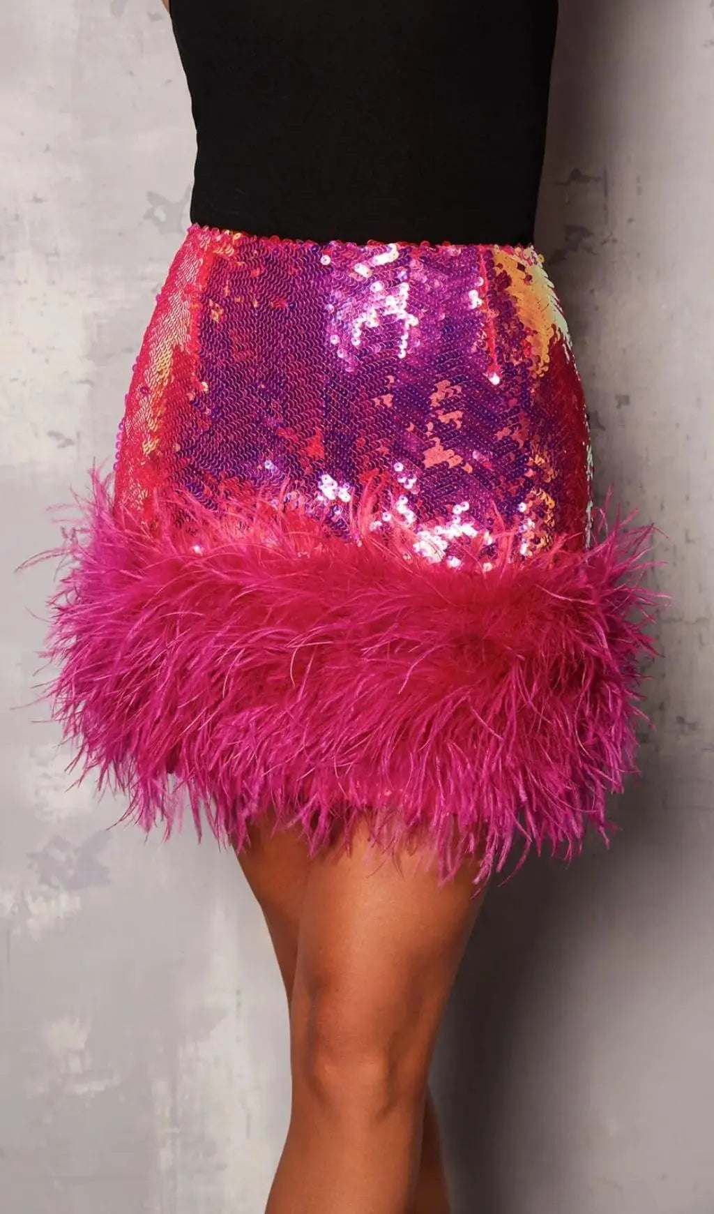 Fashionslee Women Sequin Feather Mini Skirt
