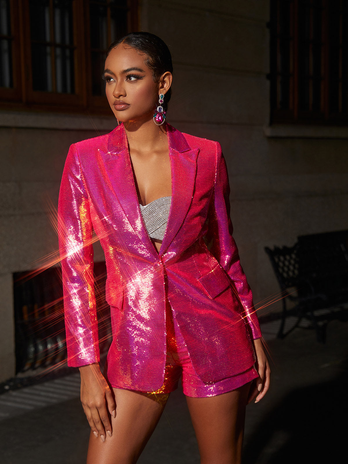 468fe644f43706a131dd8a001714fc76.jpeg Fashionslee Women Sequin Blazer Shorts Set