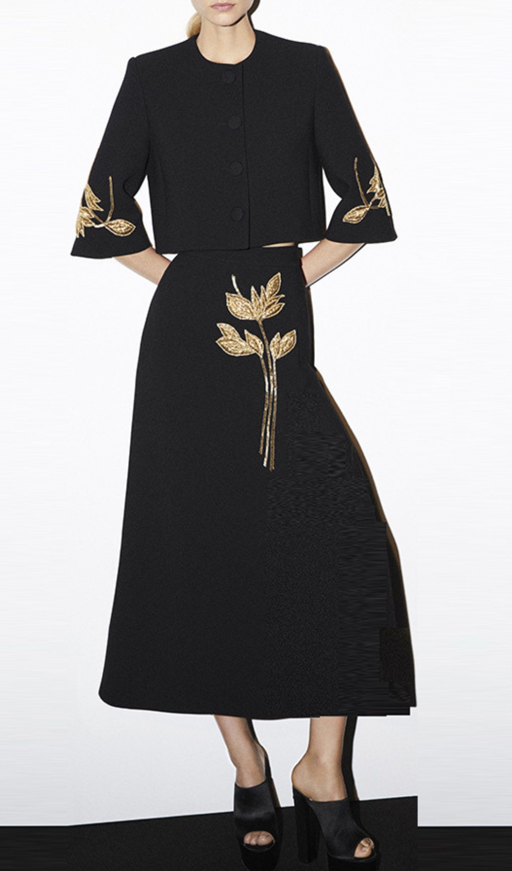 Fashionslee Women Benedita Black Flower Bead Two-Piece Suit