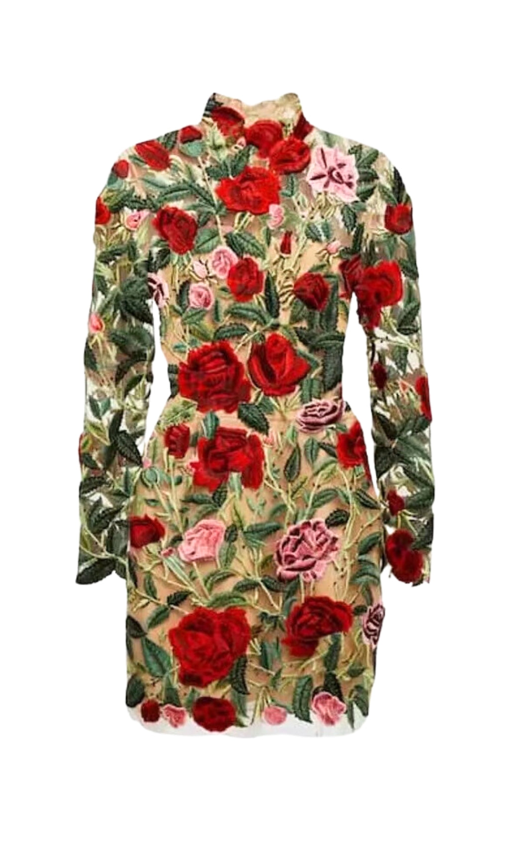 TRENDING FLORAL EMBROIDERY HIGH MINI DRESS - OWNCI