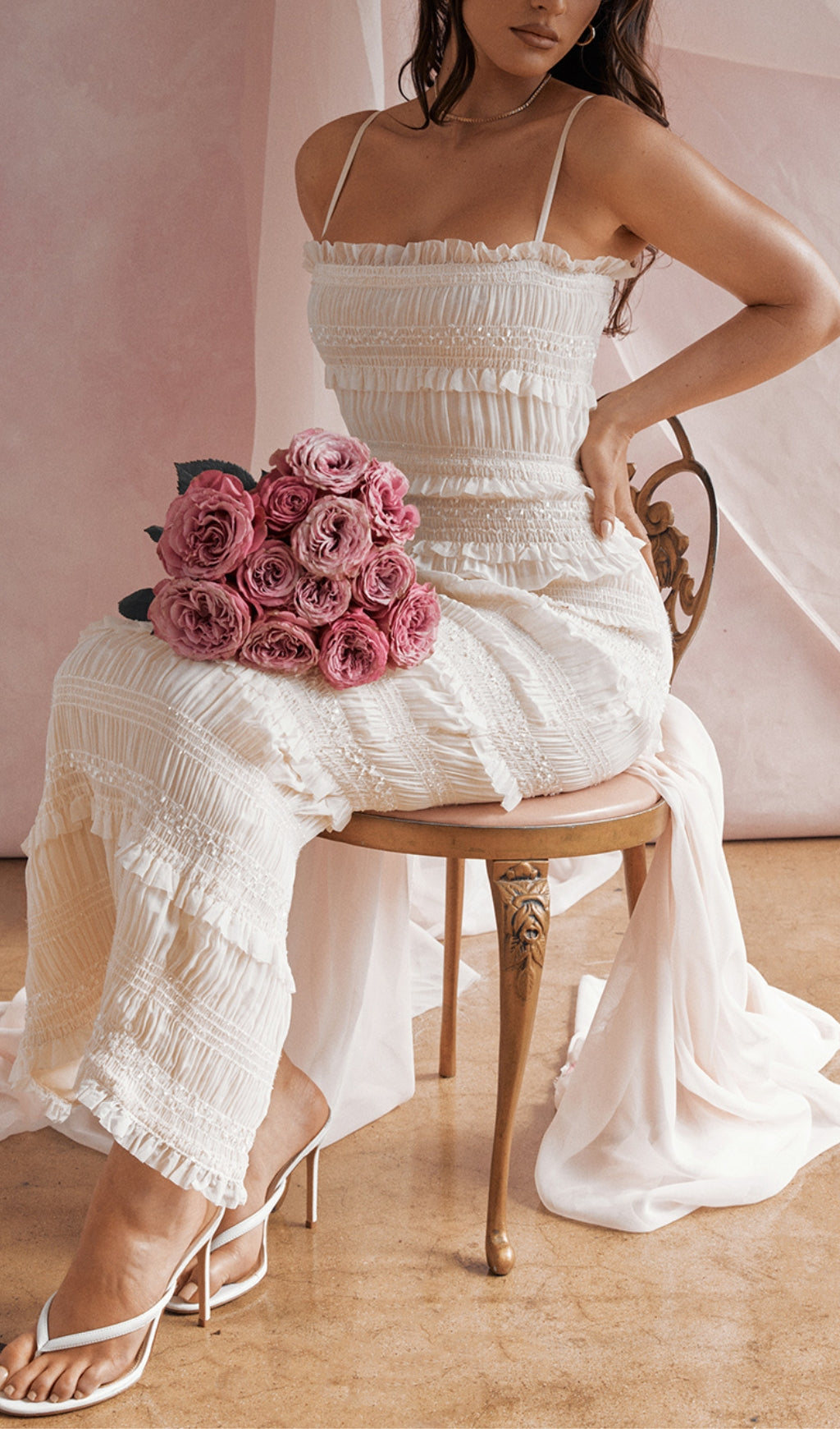 46df68aa51b7a9c230473e3fc1135c97.jpeg Fashionslee Women Ivory Sequin Pleat Maxi Dress