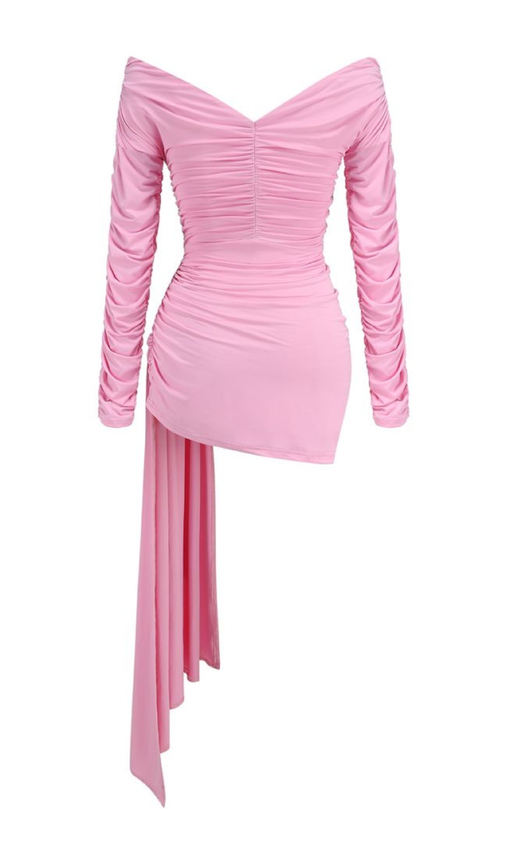 4713856e5d1e55d4761c3e01c2bda1ef.jpg Fashionslee Women Bia Pink Long Sleeve Ruched Bardot Mini Dress