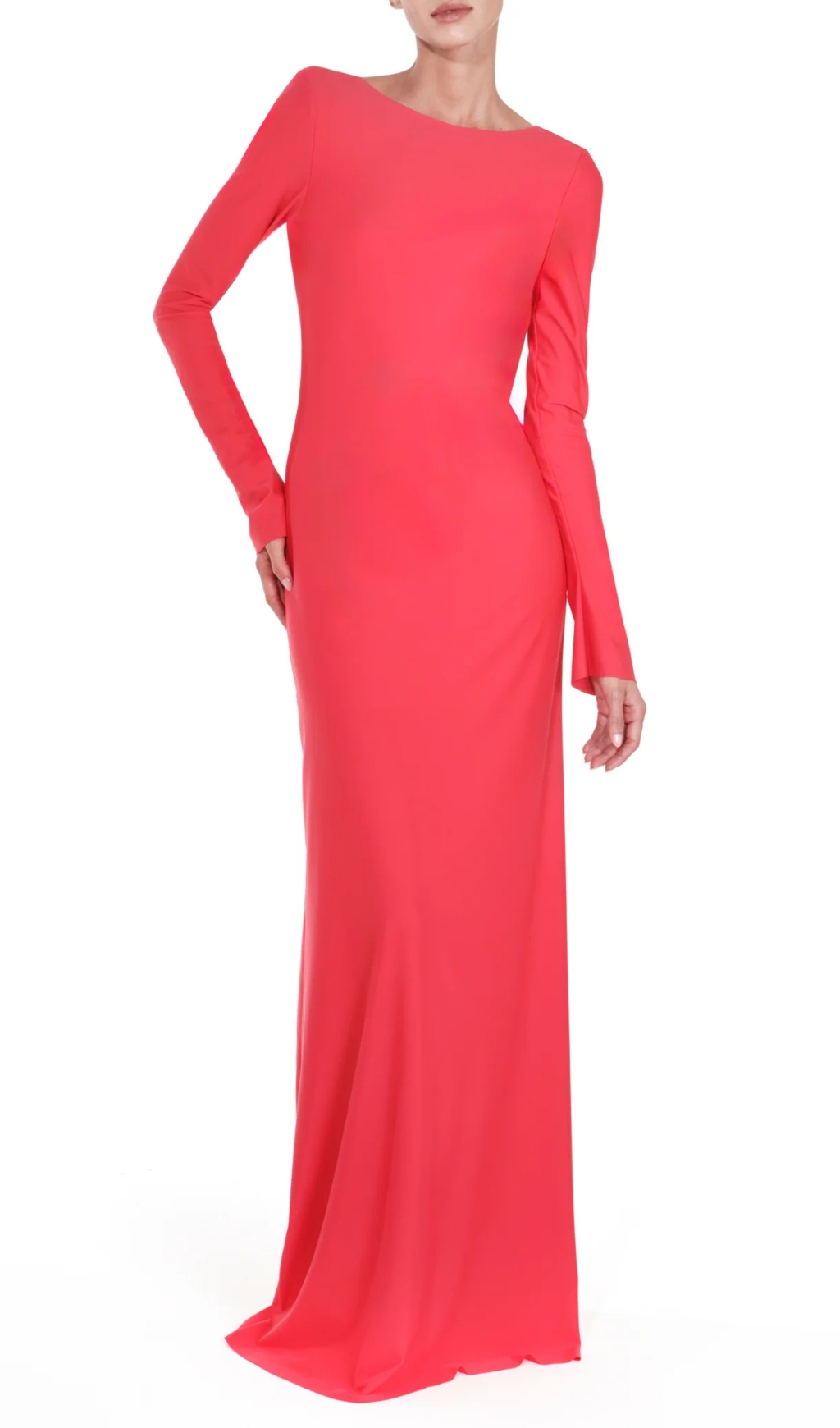 Fashionslee Women Basma Red Long Sleeve Backless Maxi Dress