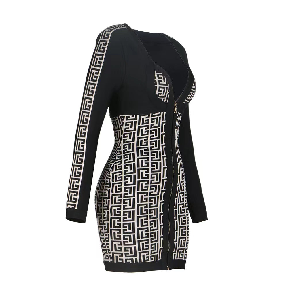 Fashionslee Women Shoulder Pads Knitted Mini Dress In Black