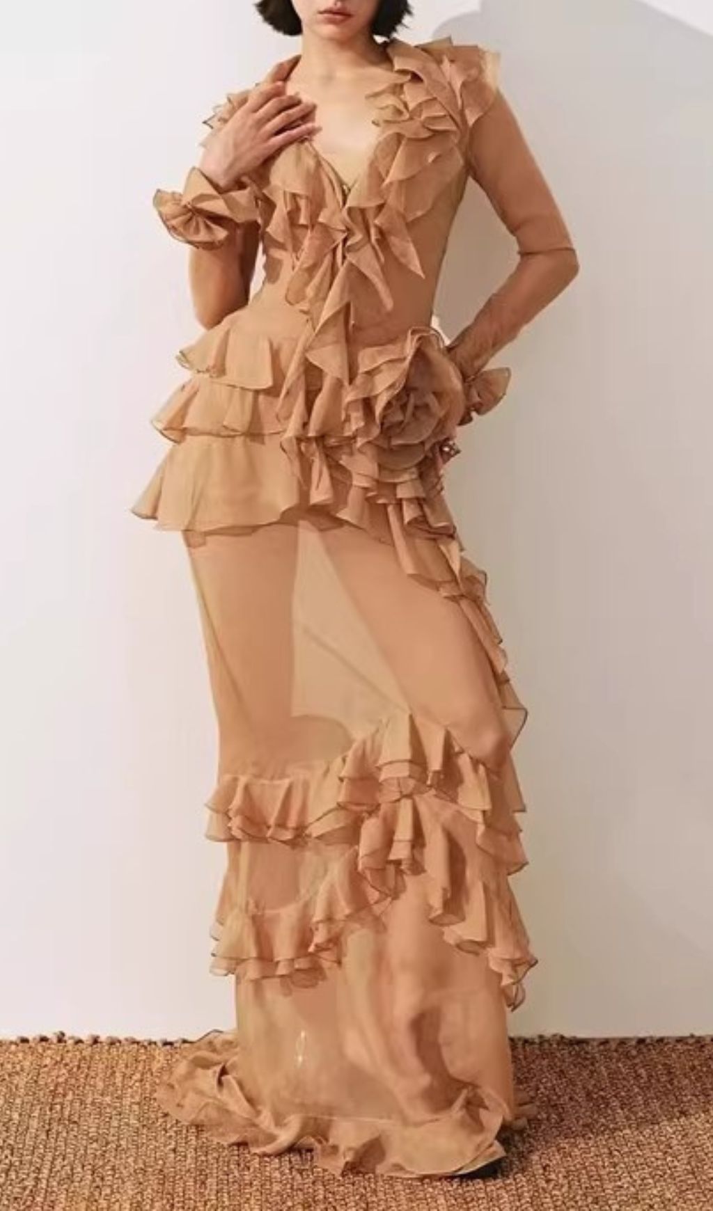 Fashionslee Women Himani Ruffle Long Sleeve Maxi Dress