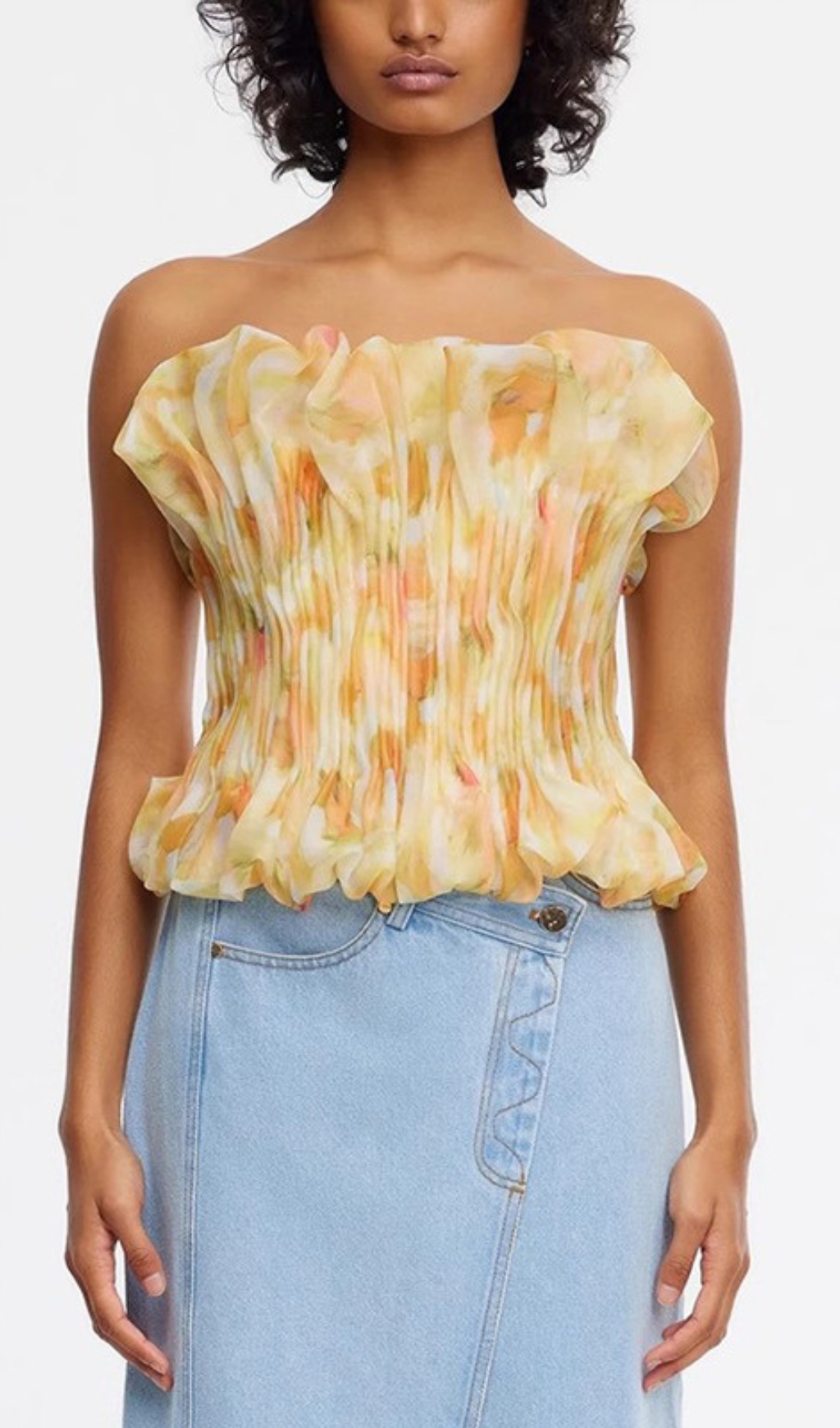 Fashionslee Women Ceona Strapless Pleated Top
