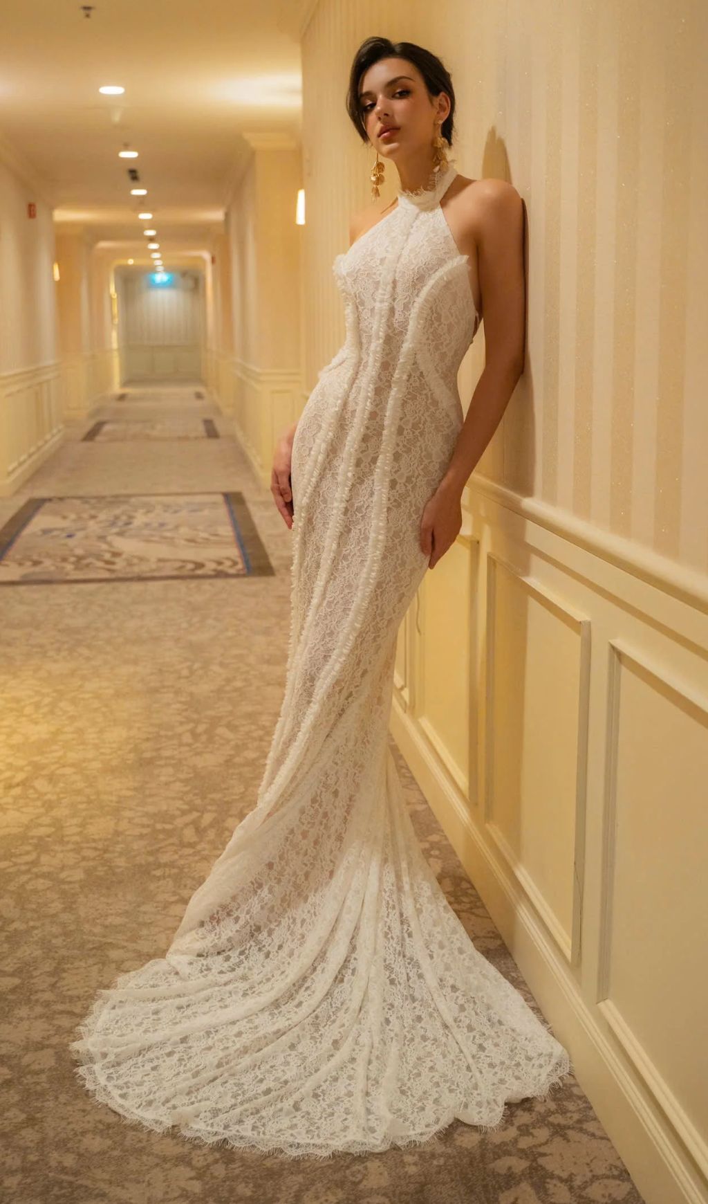 4787db2d8c4212e57c775ec67b03f0f7.jpg Fashionslee Women Gauge White Lace Maxi Wedding Dress