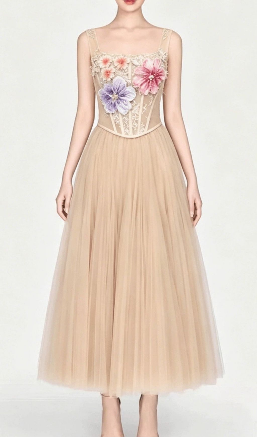 Fashionslee Women Kiley Flower Corset Top & Mesh Skirt Set