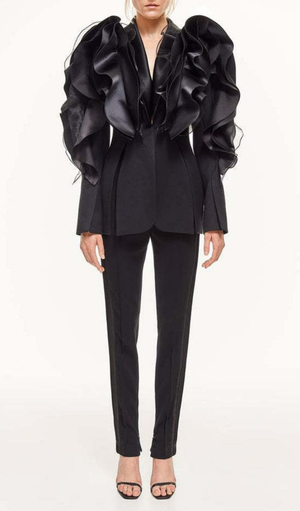 Fashionslee Women Elexis Black Ruffle Blazer