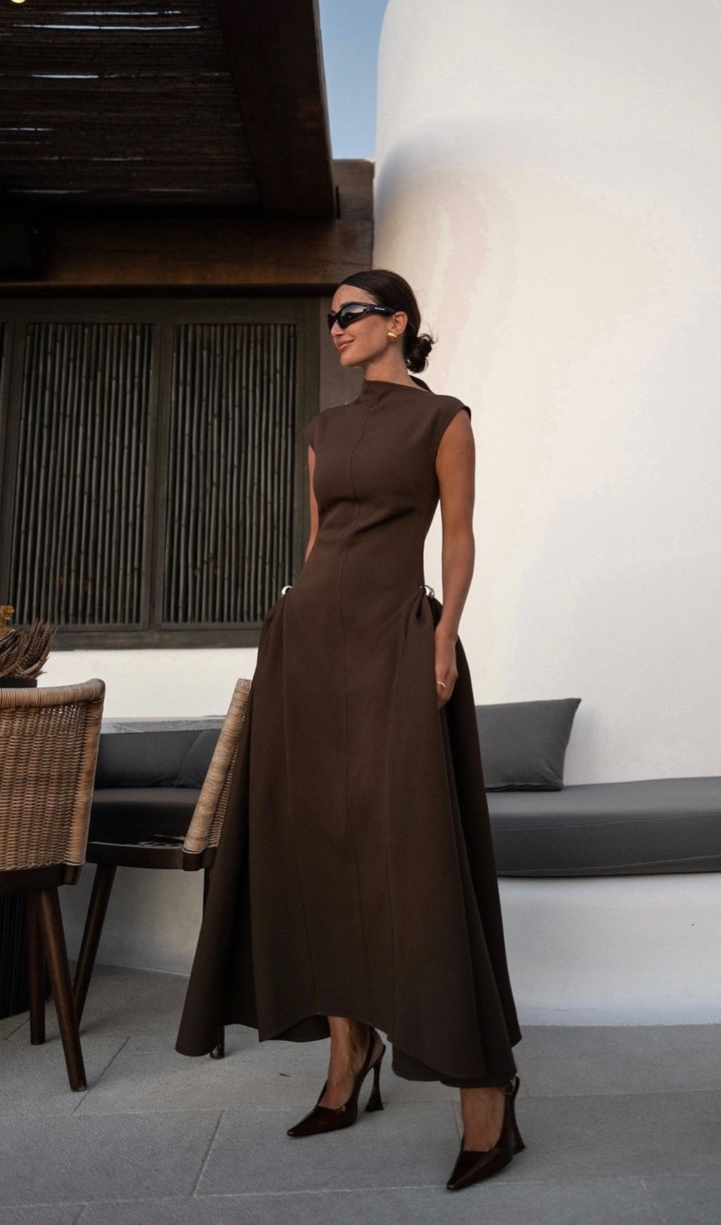 Fashionslee Women A Line Maxi Dress Brown
