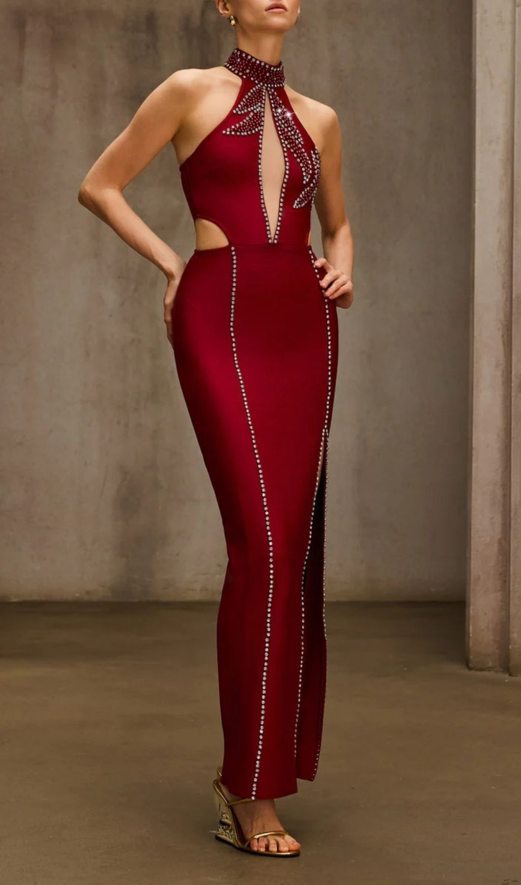 Fashionslee Women Dympna Halterneck Crystal Bandage Maxi Dress