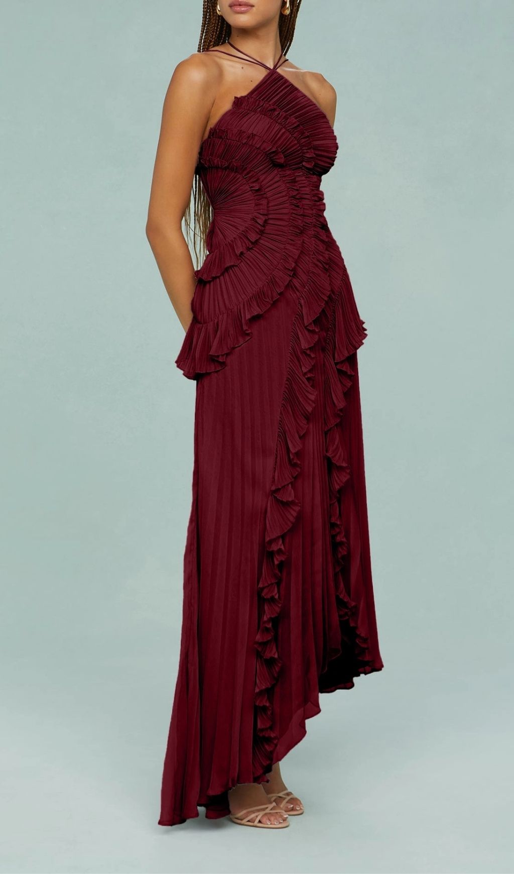 480328ef7c960ce029b2d14363ed29ce.jpg Fashionslee Women Finneas Red Halter Pleated Maxi Dress