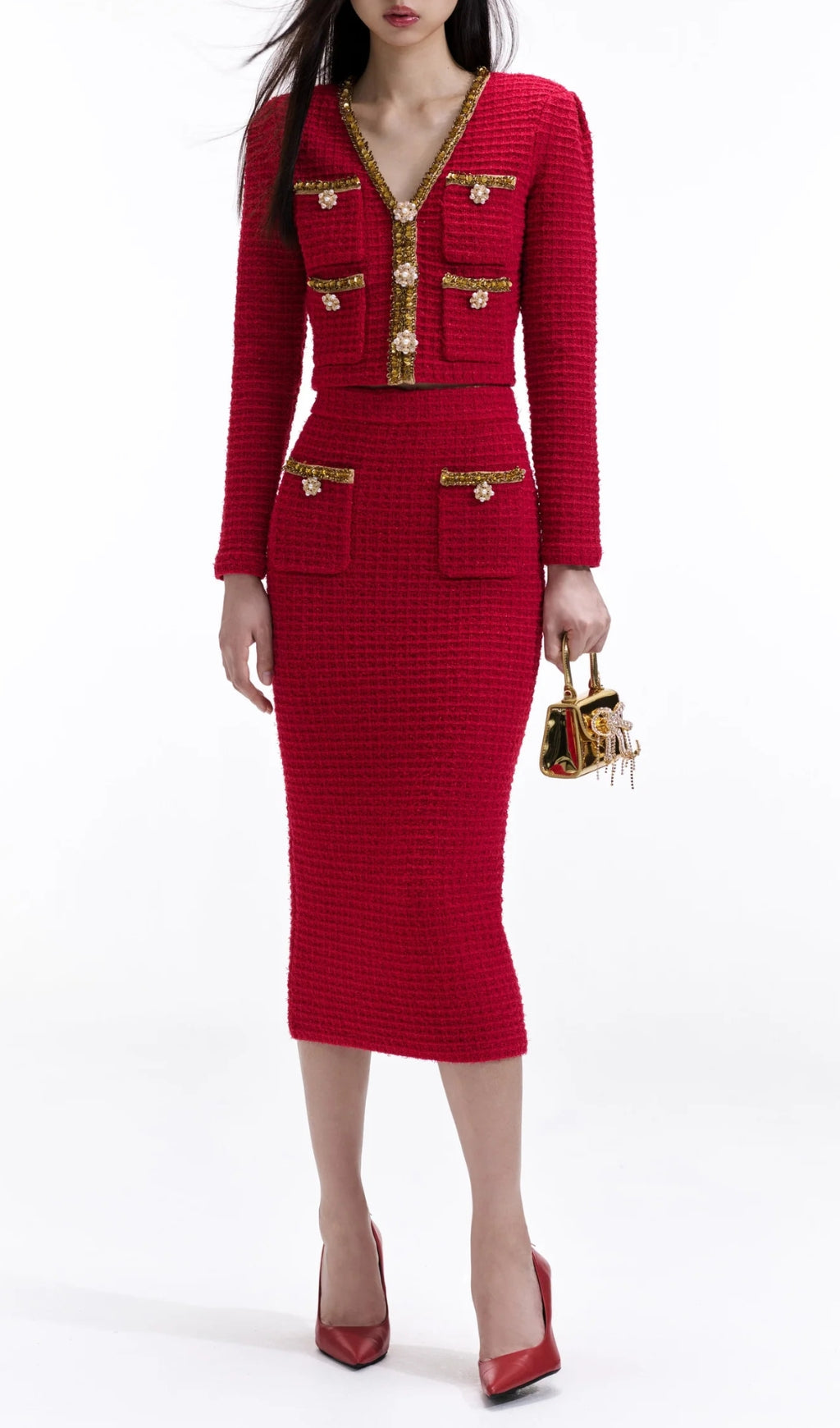 481d8cbb65ceb0794ca15ea5223320fb.jpeg Fashionslee Women Allura Red Knit V Neck Cardigan Set