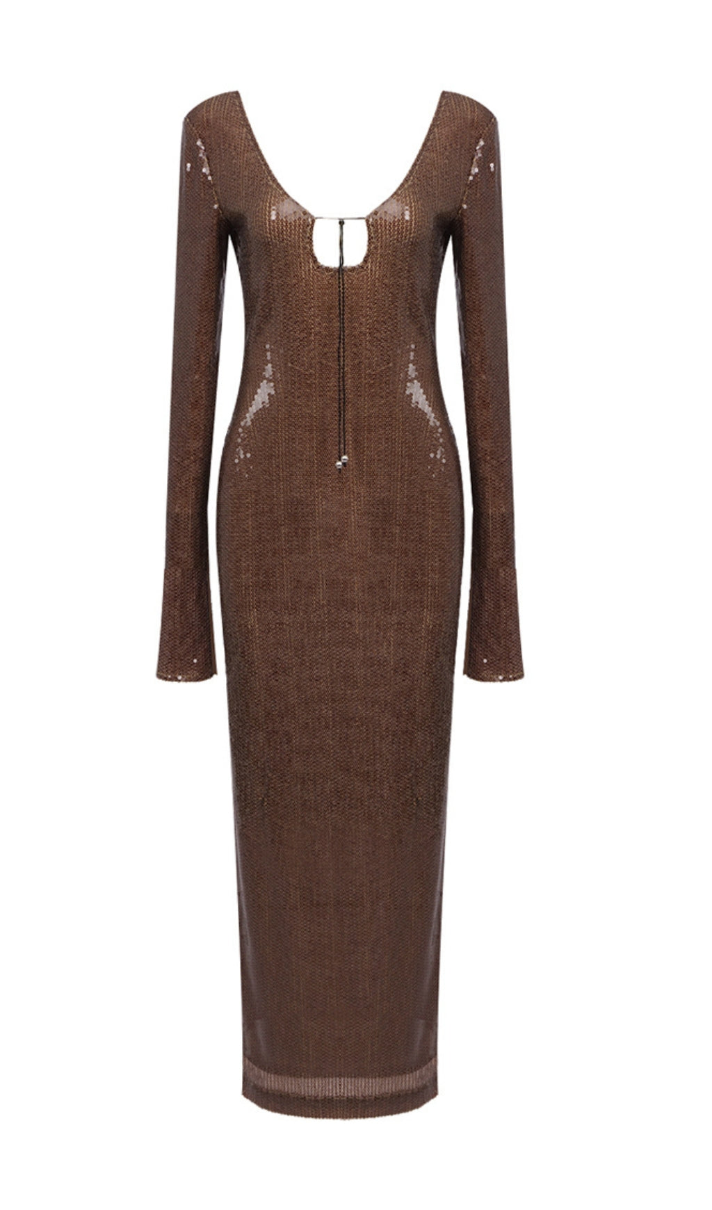 BROWN SEQUIN TRENDING MAXI DRESS - OWNCI
