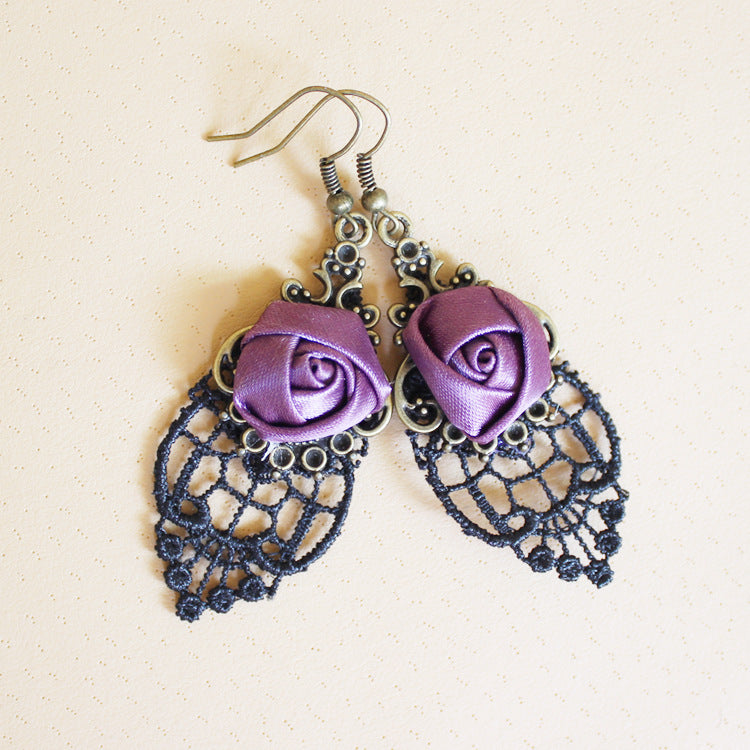 Fashionslee Women Hollow Lace Rose Earrings