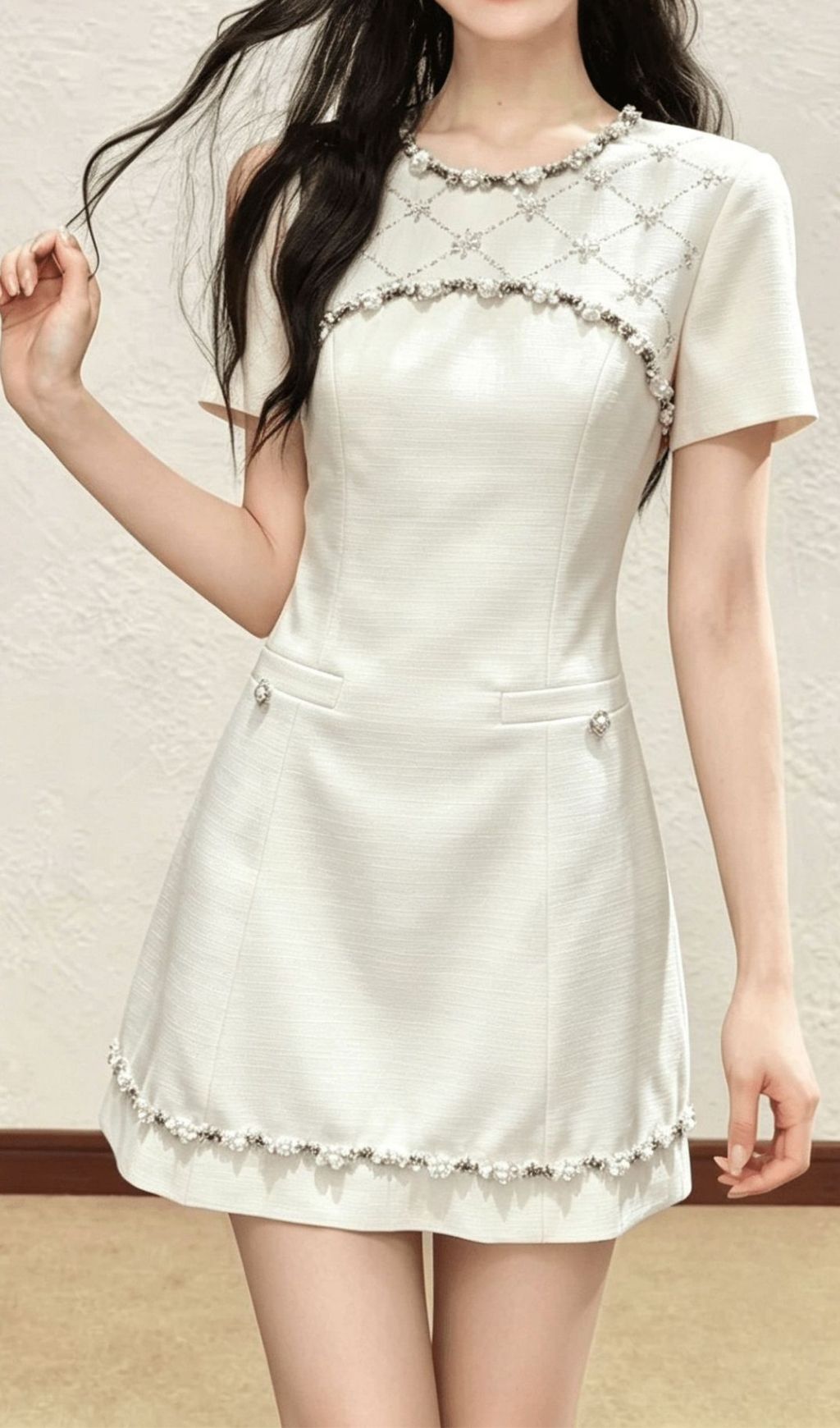 Fashionslee Women Kimberly Short Sleeve Beaded Mini Dress