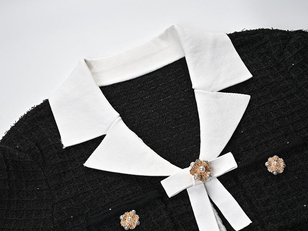 Fashionslee Women Ambre Black Knit Bow Mini Dress