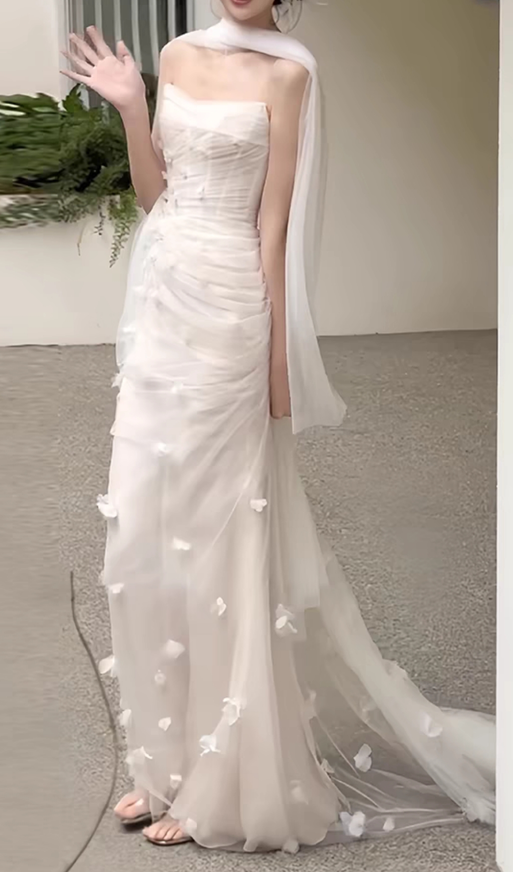 Fashionslee Women Felton White Strapless Corset Wedding Dress