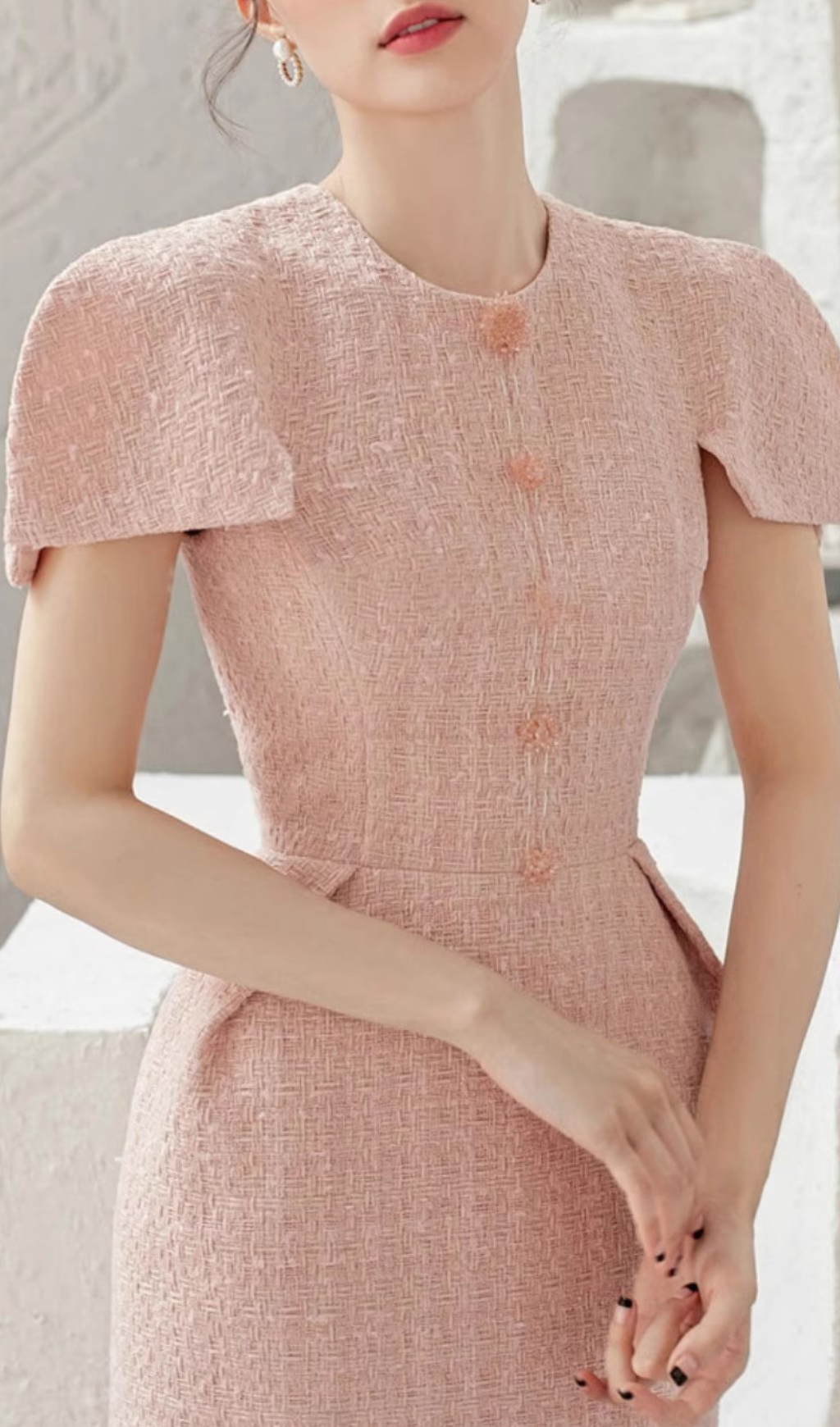 Fashionslee Women Amabel Pink Tweeds Bodycon Midi Dress