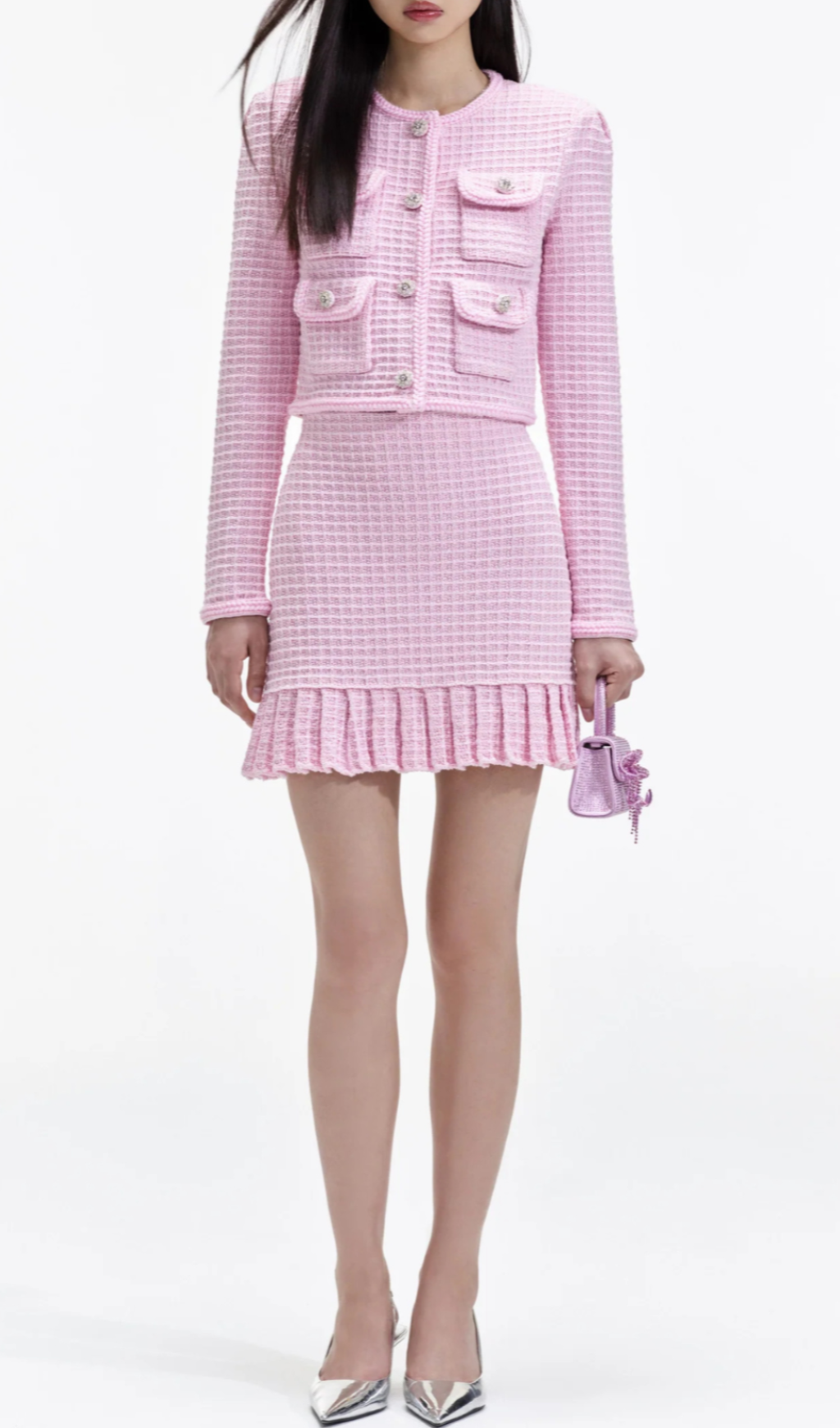 Fashionslee Women Arwen Pink Sequin Textured Knit Suit