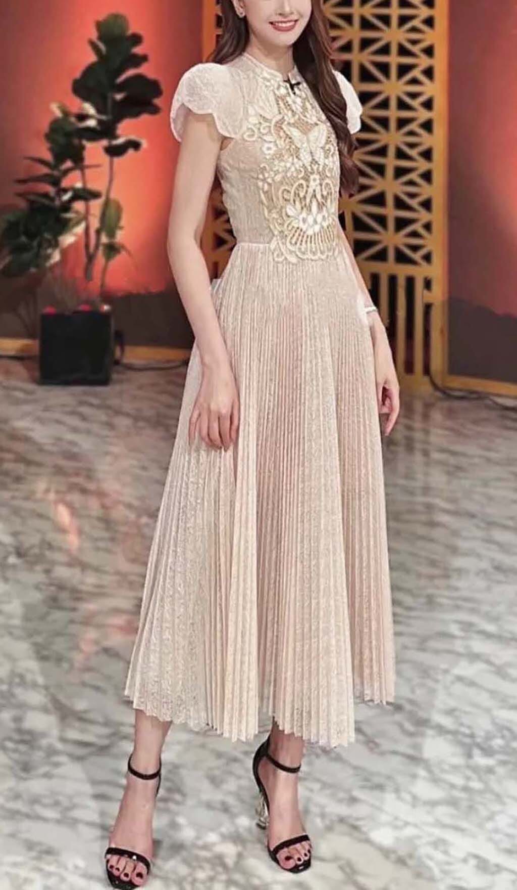 4902d88cba86d2180b0d1cd8b86bc237.jpeg Fashionslee Women Pleated Embroidery Midi Dress In Beige
