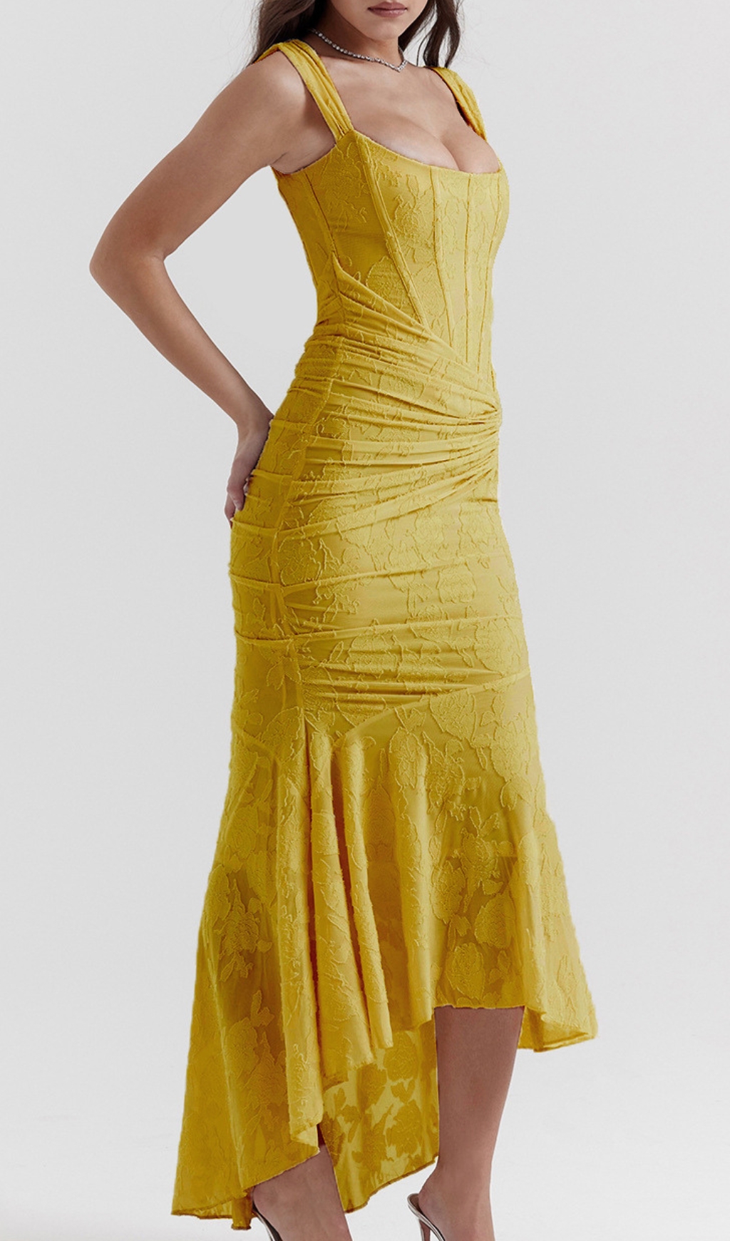 Fashionslee Women Anaëlle Yellow Floral Corset Maxi Dress