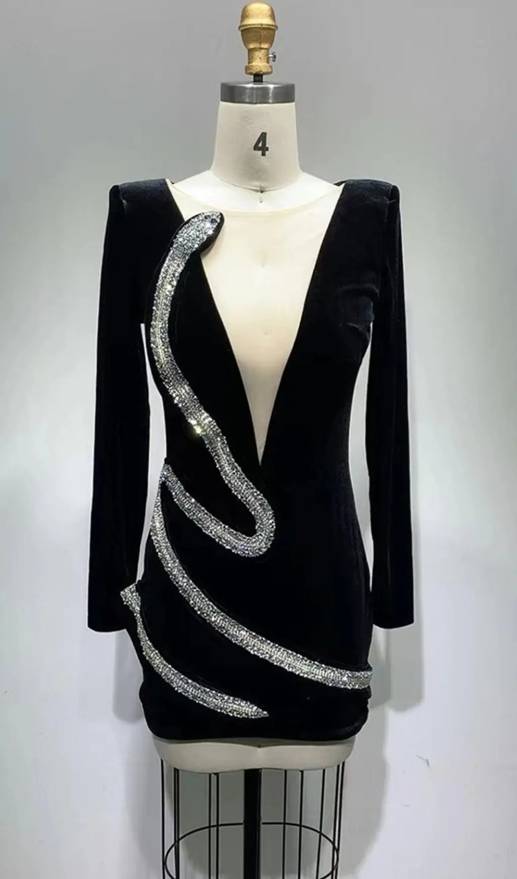 495c89832a6966918785f5ef5719a62e.jpeg Fashionslee Women Rhinestone Serpenta Deep-V Velvet Mini Dress