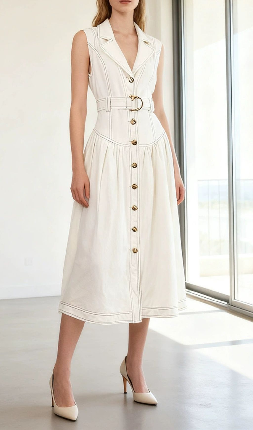 Fashionslee Women Ione Sleeveless Denim Midi Dress