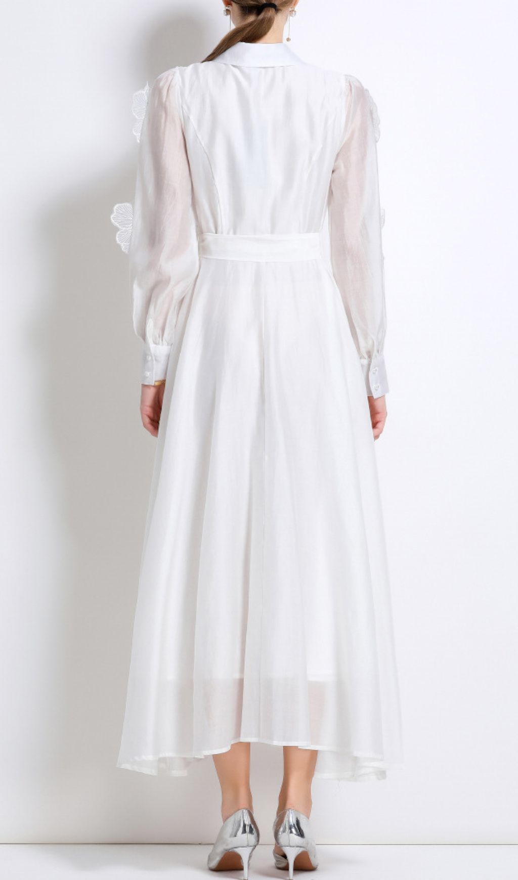 Fashionslee Women Holly White Flower Long Sleeve Midi Dress