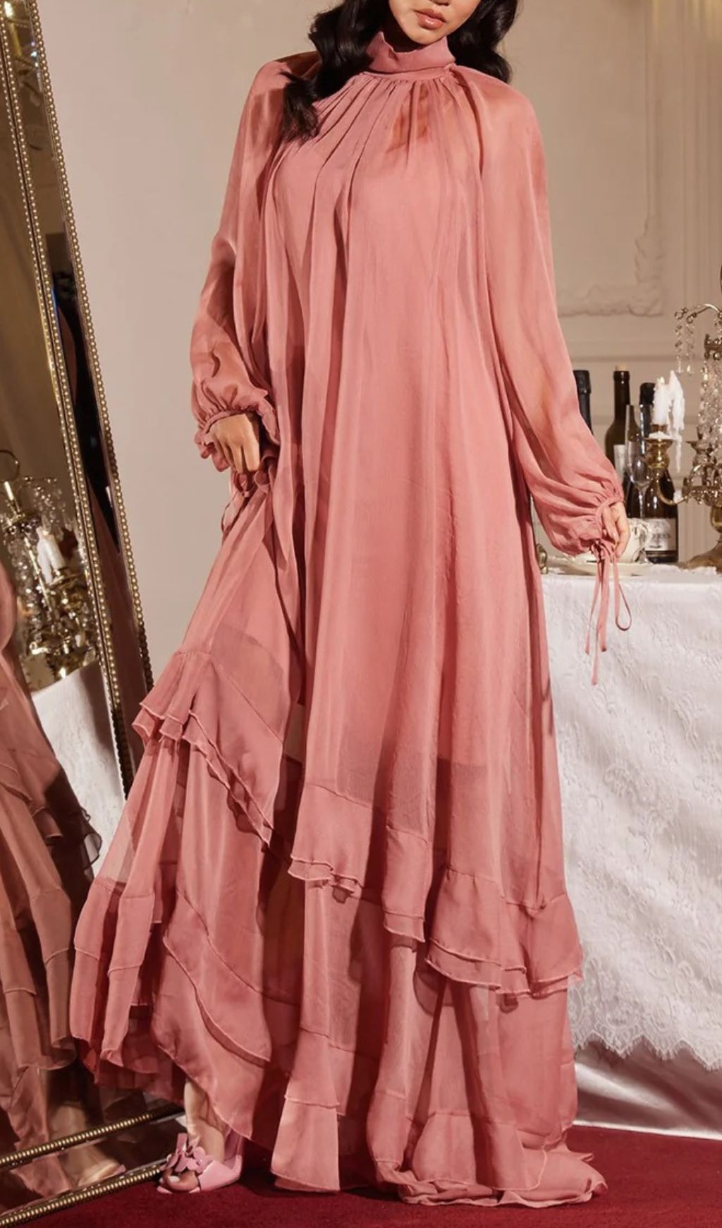 Fashionslee Women Jedrzej Ruffle Long Sleeve Maxi Dress