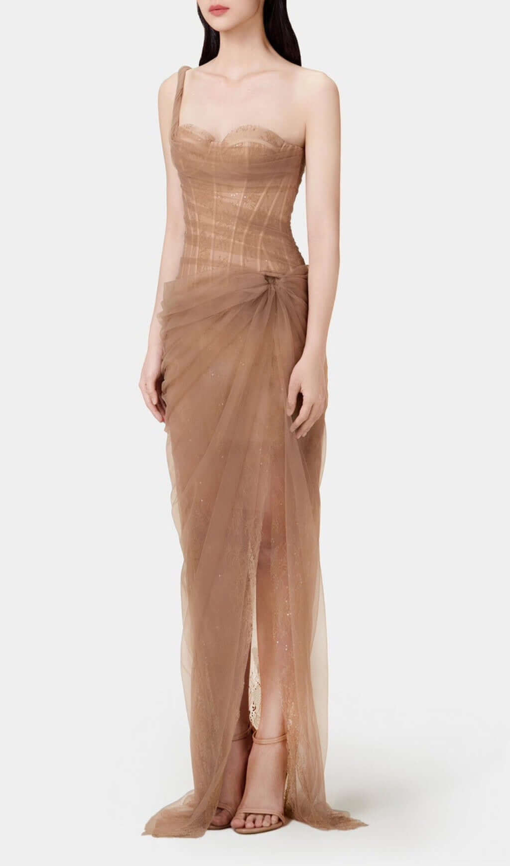 49ac47f08a9c4e2e5438f7302a50d641.jpeg Fashionslee Women Anandi Brown Mesh Corset Maxi Dress