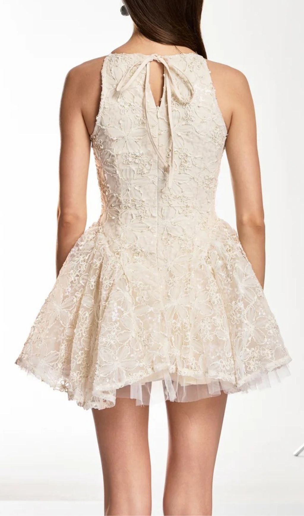 Fashionslee Women Katsumi Halter Lace Flower Mini Dress