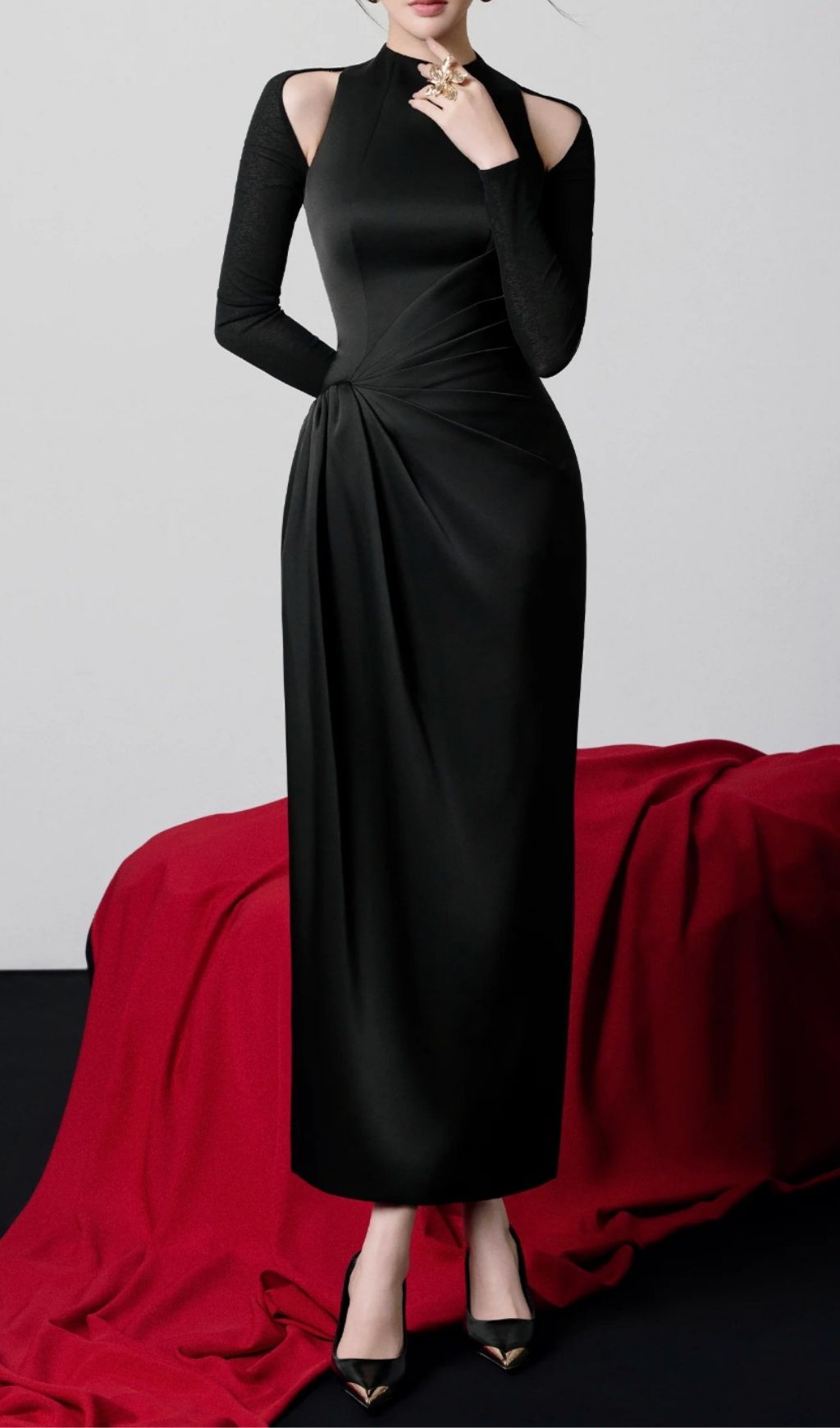 Fashionslee Women Kerryn Black Long Sleeve Maxi Dress