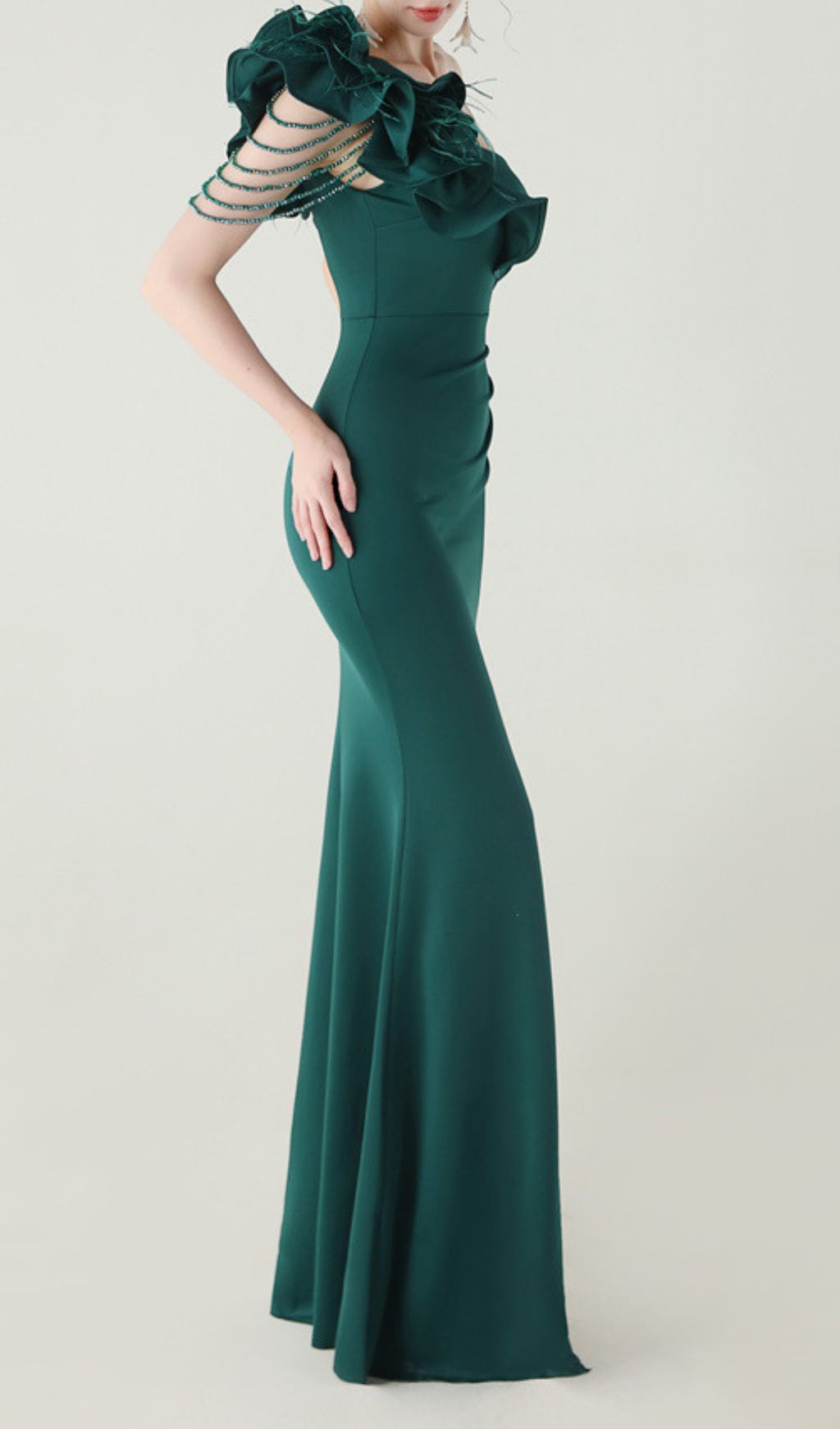 4a0563df9220adc6c7efb7842bcece52.jpg Fashionslee Women Ijlal Green One-Shoulder Ruffle Maxi Dress