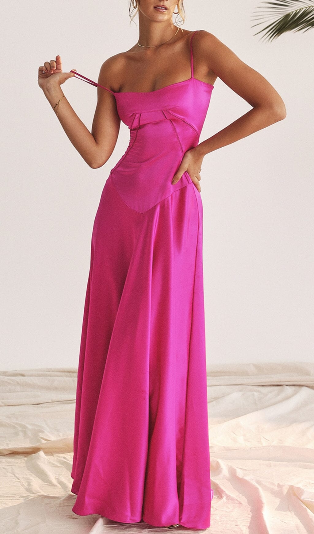Fashionslee Women Fuchsia Lace Up Maxi Dress