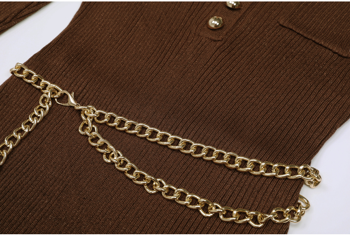 4a22148effd68ba973ad2ac919cd7d04.jpg Fashionslee Women Kimani Coffee Knit Long Sleeve Dress With Chain