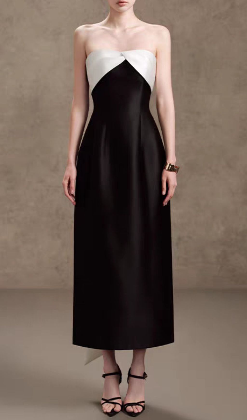 Fashionslee Women Hamlet Black Strapless Bow Midi Dress